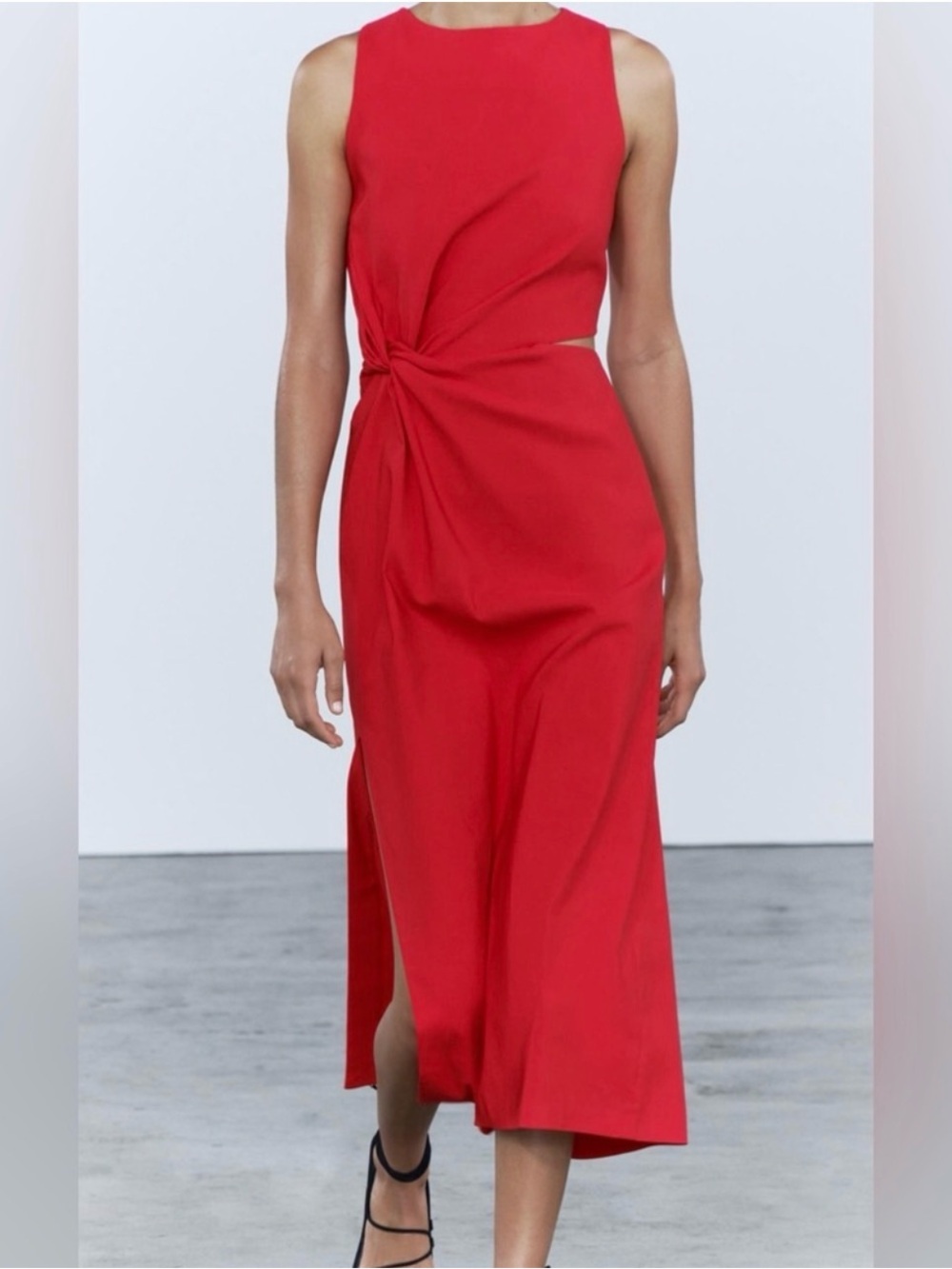 Zara Red Twist-Waist CutOut Midi Dress - Women - L
